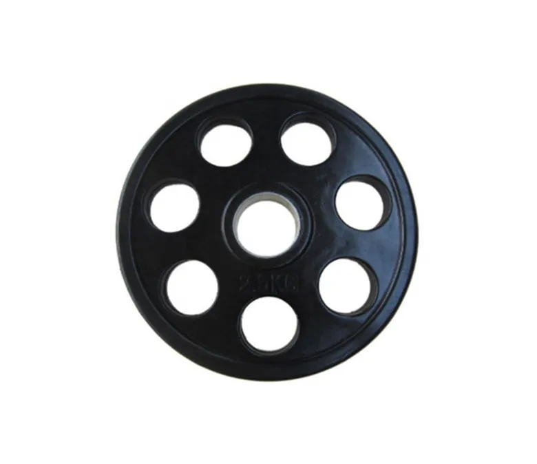 Fekete, hétlyukú, gumi bevonatú súlyzó tányér